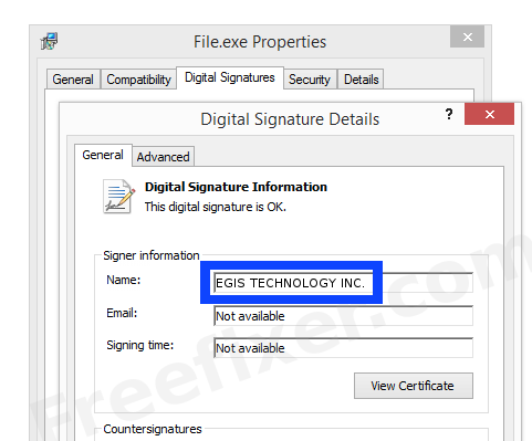 Screenshot of the EGIS TECHNOLOGY INC. certificate